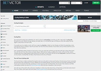 The BetVictor outright cycling platform and betting options available