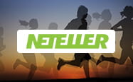A silhouette of people running behind the Neteller logo