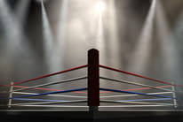 Boxing ring with stadium lights