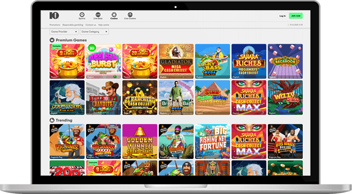 The 10bet casino homepage.