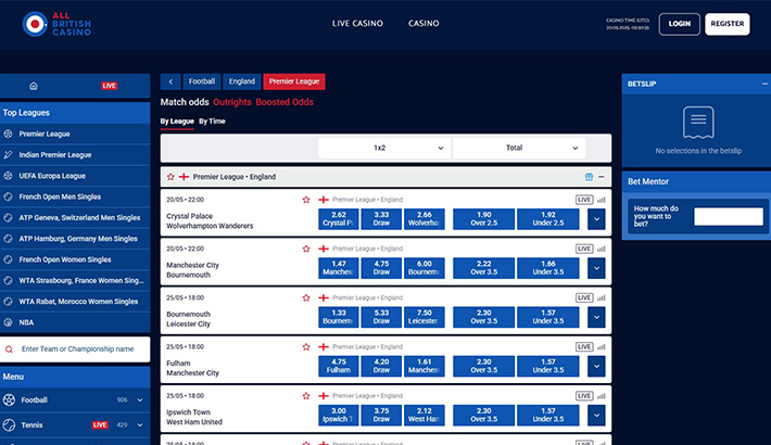 The All British Sports live betting page