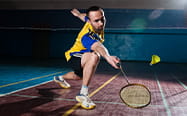 A badminton player during a match