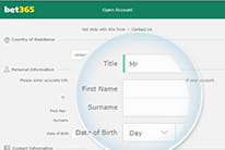 The account creation window at bet365