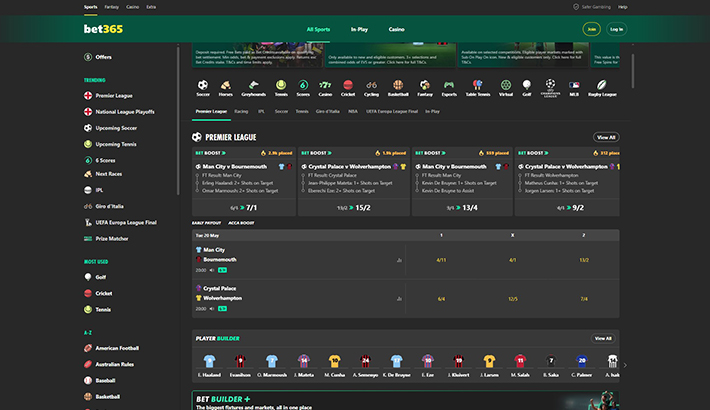 On the bet365 you have an overview of the offered markets and betting options