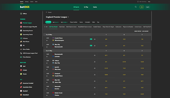 In the middle column you see the different bets and odds