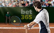 A close up of a tennis player with a bet365 logo in the background