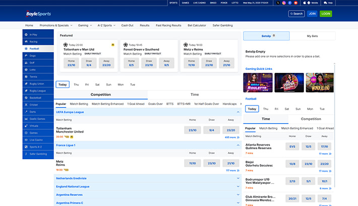 A view of the BoyleSports in-play betting console.