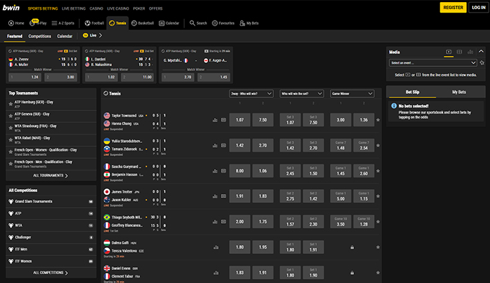The bwin Live Betting Console.