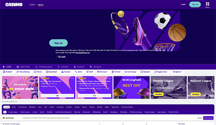 Casumo sports homepage