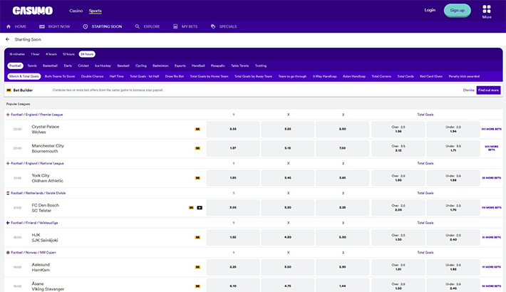 Casumo sportsbook bet slip