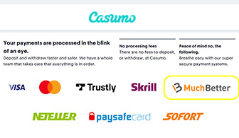 The various payment options available at Casumo.