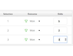 Three selections shown from dropdown menu of the betting calculator