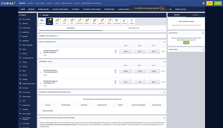 The available betting markets and options are good readable and structured