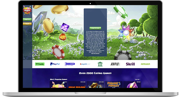 The Duelz casino homepage.