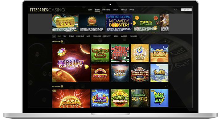 The Fitzdares casino homepage.