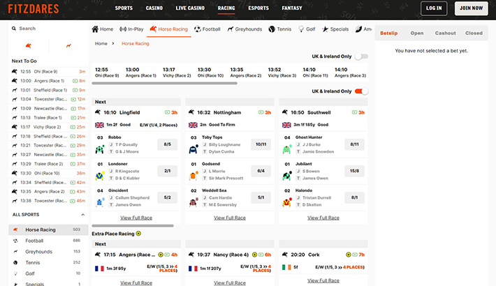 Live in-play betting at Fitzdares