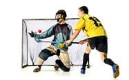 Two floorball players in-game