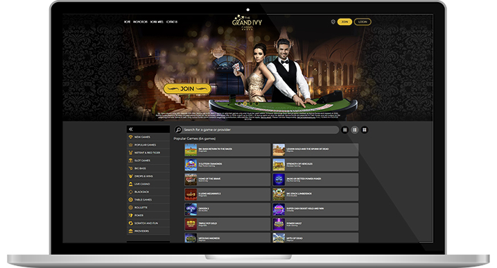 The Grand Ivy casino homepage.