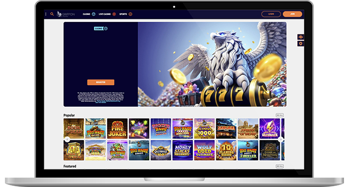 The Griffon casino homepage.