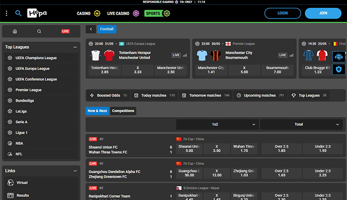 Hopa in-play page