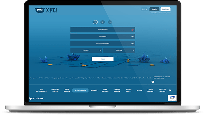 YetiBet registration page one