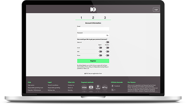 The home page of 10bet
