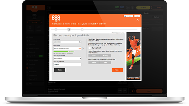 sign up at 888 sport