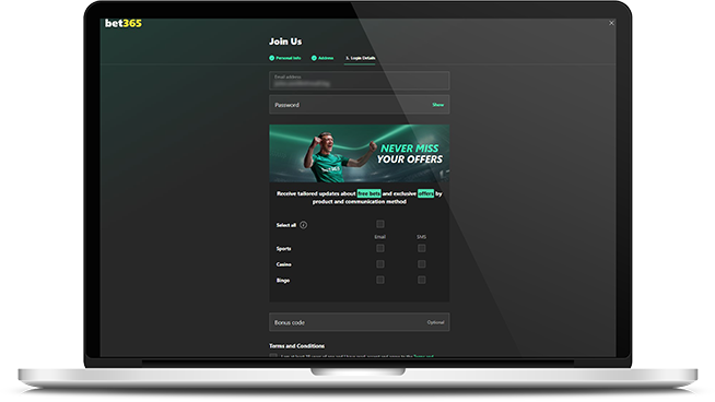 The free bet offer at bet365 being redeemed