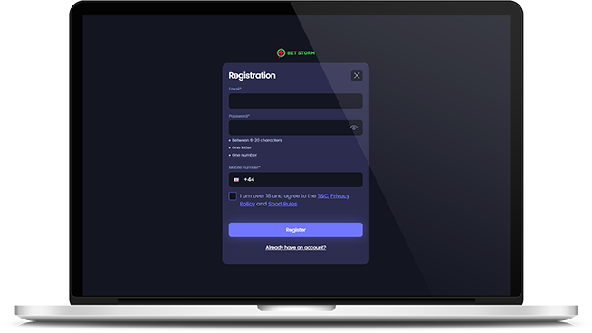 Creation of an account with BetStorm