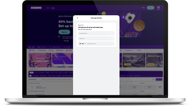 Create account form at Casumo sports