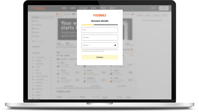 Fitzdares sign-up page