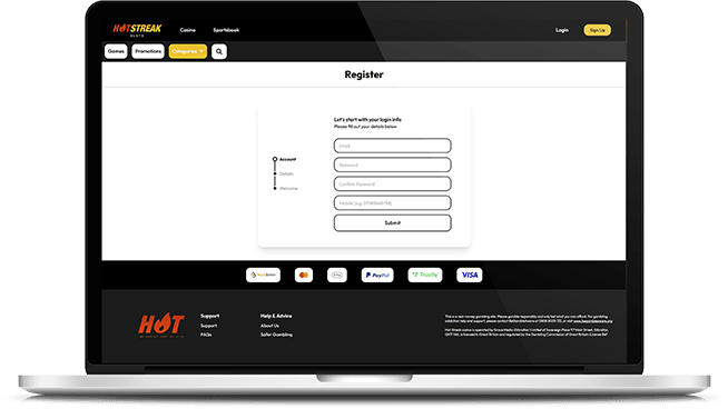 Create an account at Hot Streak