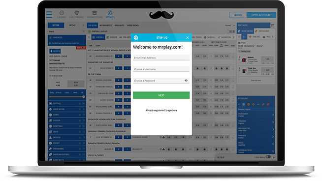 Create account form at mr.play.