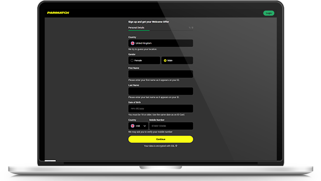 Step 1 of getting the Parimatch welcome offer
