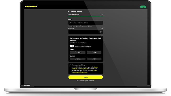 Step 2 of getting the Parimatch welcome offer