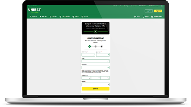 Unibet registration form