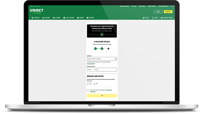 Deposit portal at Unibet