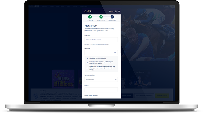 William Hill registration page three