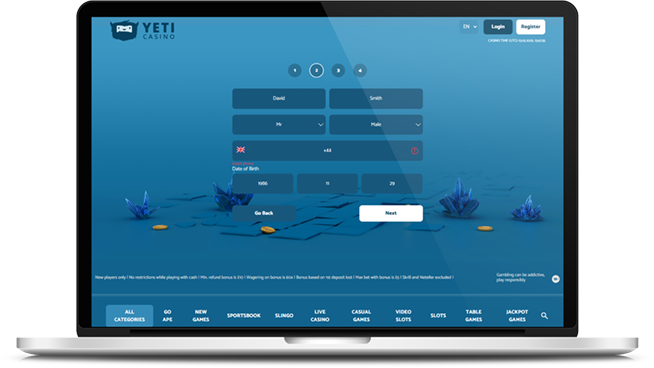 YetiBet registration page two
