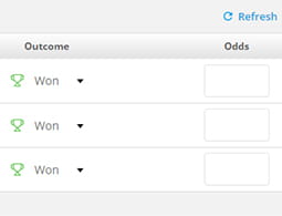 Odds dropdown menu and boxes