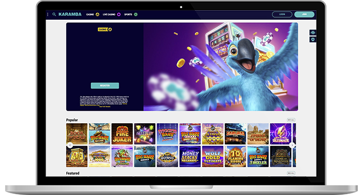 The Karamba casino homepage.