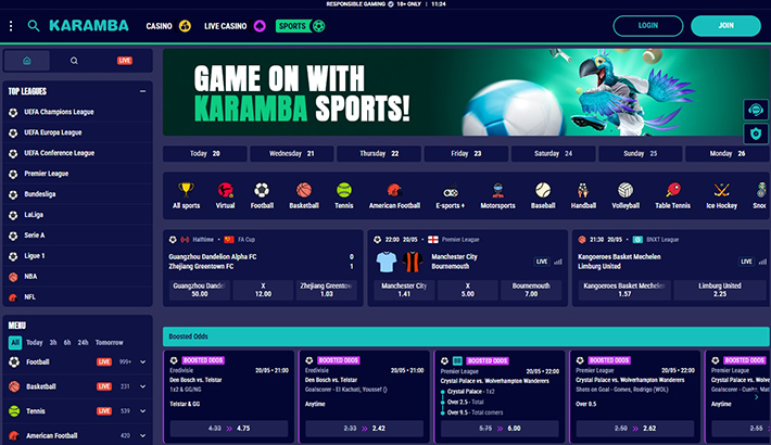 A view of the Karamba sports betting portal