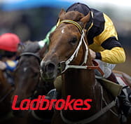 Ladbrokes logo and horse racing