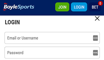 BoyleSports login page.