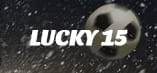 Lucky 15 imposed over a background with a football