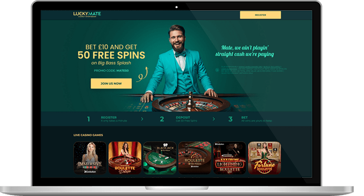 The Luckymate casino homepage.