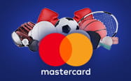 Mastercard logo and various sports balls
