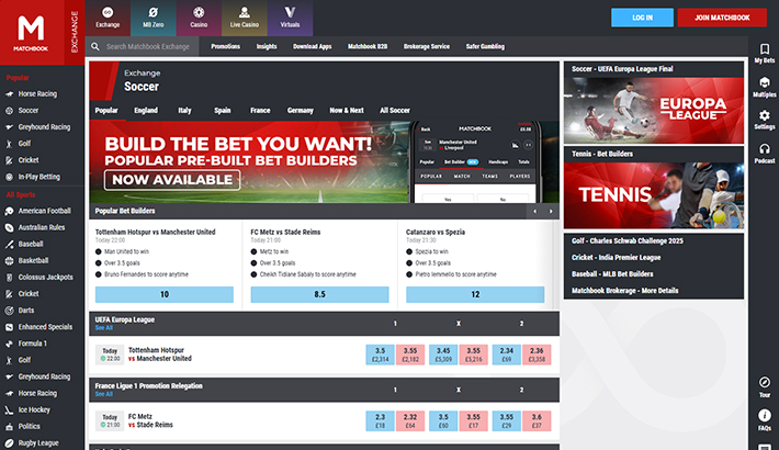 A view of the matchbook in-play arena