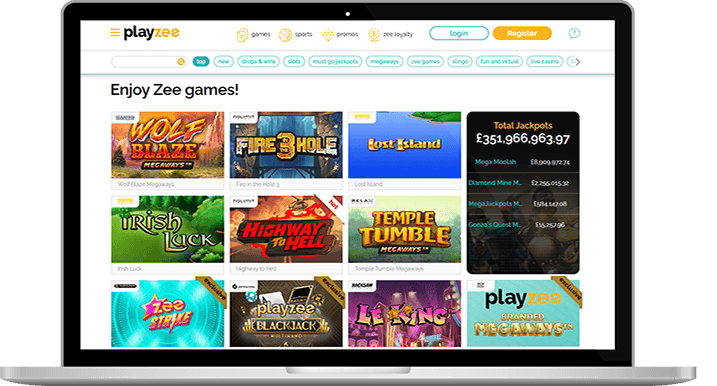 The Playzee casino homepage.