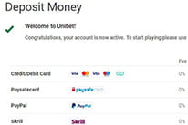 Deposit portal at Unibet